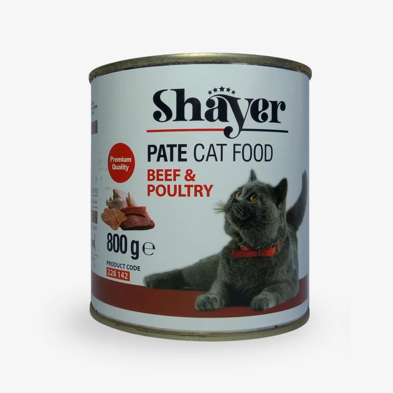 کنسرو غذای گربه شایر مدل BEEF & POULTRY وزن 800 گرم