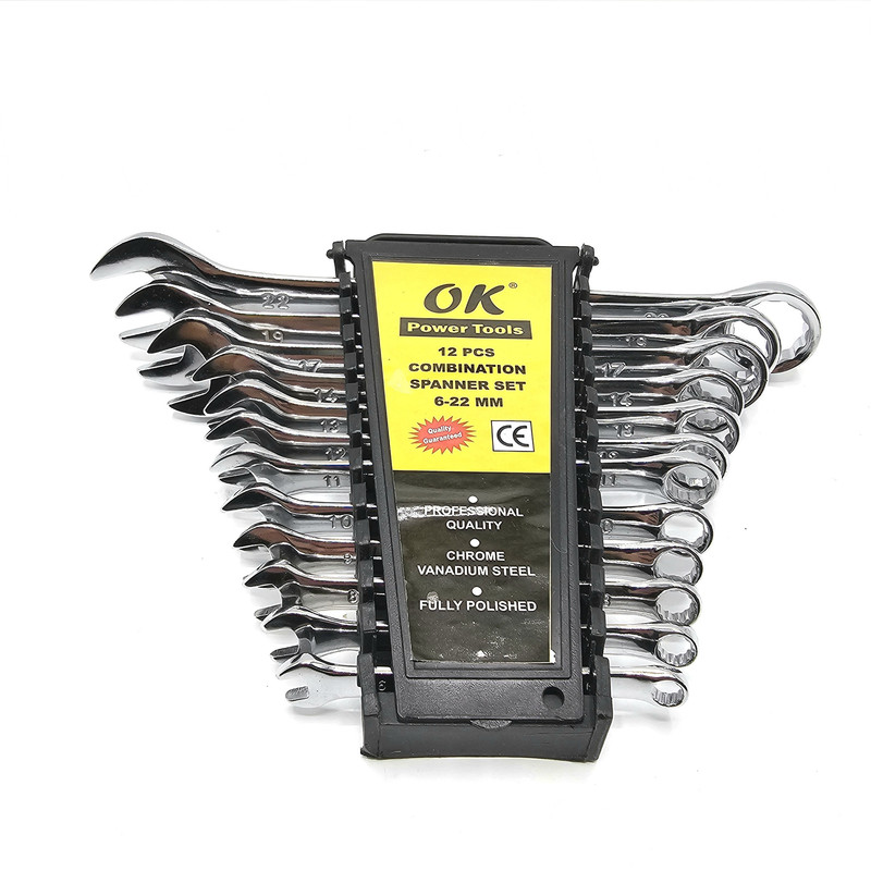 آچار یکسر تخت و یکسر رینگی اوکی مدل POWER_TOOLS کد 12 مجموعه 12 عددی