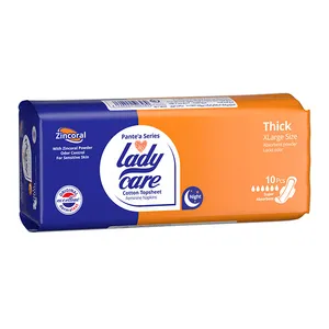 نوار بهداشتی لیدی کر مدل بالدار ضخیم پنبه ای زینکورال سایز خیلی بزرگ بسته 10 عددی
