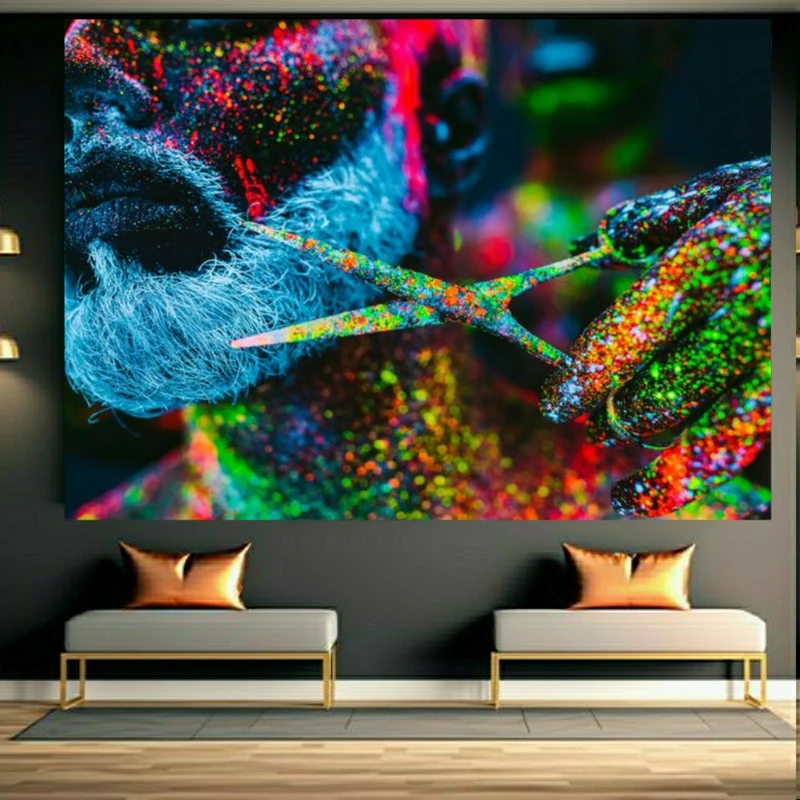 پوستر طرح مخمل آرایشگاه مردانه مدل قیچی رنگی کد BK23819