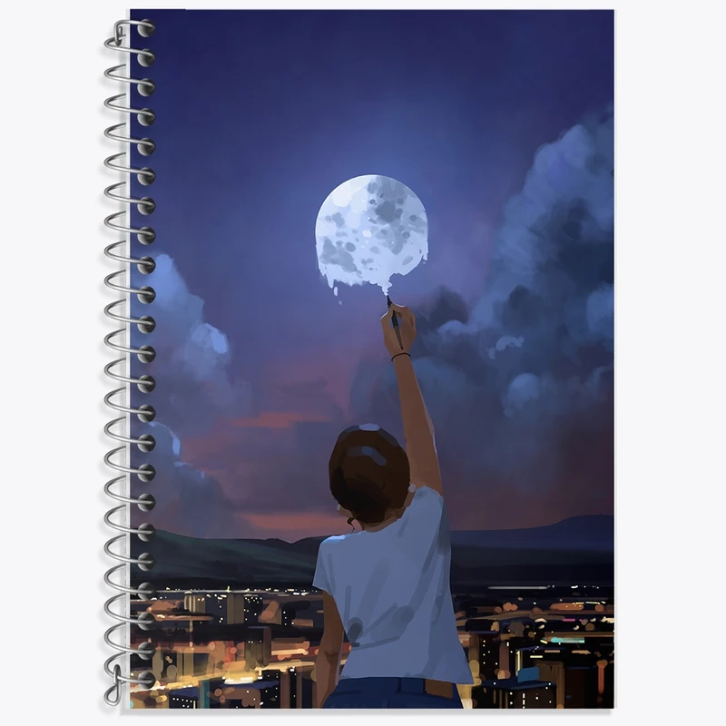 دفتر زبان 50 برگ خندالو مدل دو خط طرح دختر و ماه کد F574