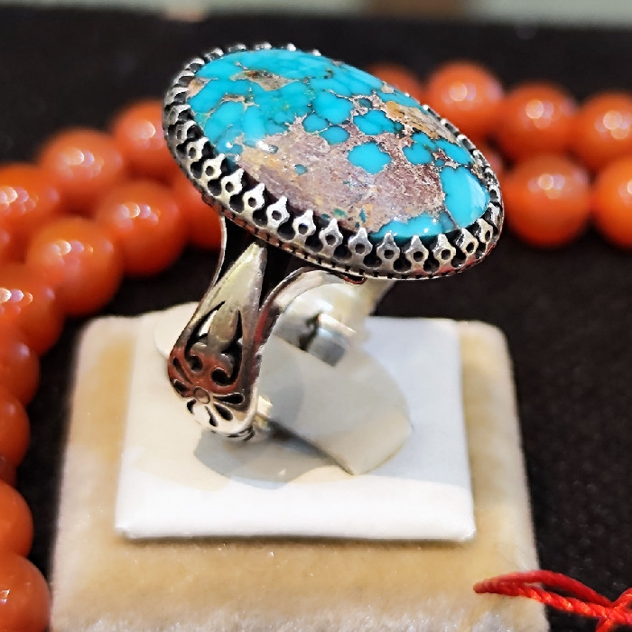 انگشتر نقره مردانه مدل  سنگ فیروزه نیشابور کد 630