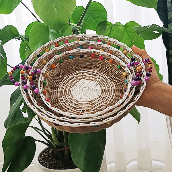 سبد نان و سبزی حصیر بافی پریجان مدل PRJ1039 بسته 3 عددی