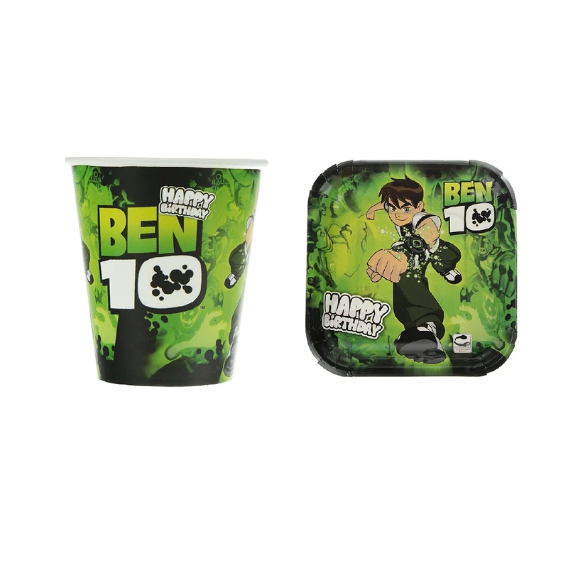 پیش دستی و لیوان یکبار مصرف طرح بن تن مجموعه 40 عددی