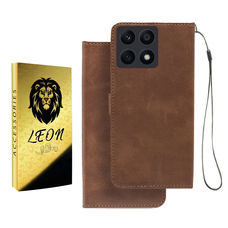  کیف کلاسوری لئون مدل Mortand Oro مناسب برای گوشی موبایل آنر X8A به همراه بندآویز