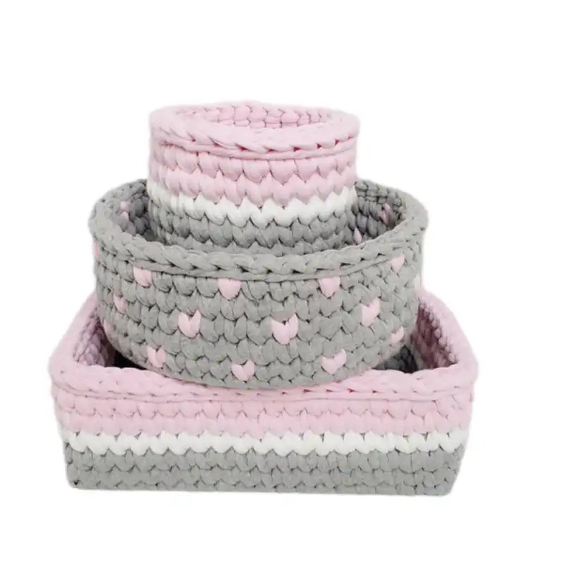 سبد قلاب بافی تریکو مدل سیسمونی کودک کد 1 مجموعه 3 عددی