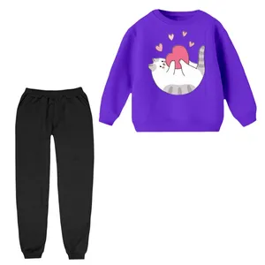 ست سویشرت آستین بلند و شلوار راحتی بچگانه مدل گربه و قلب