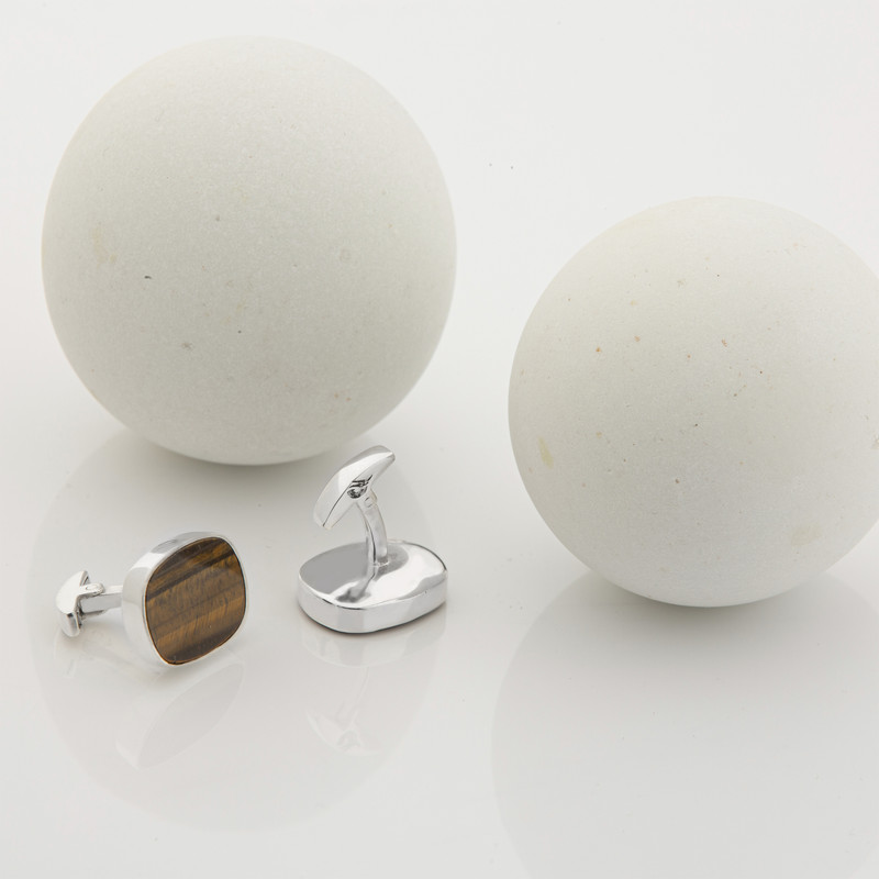 دکمه سردست نقره مردانه دلی جم مدل بیضی چشم ببر طبیعی