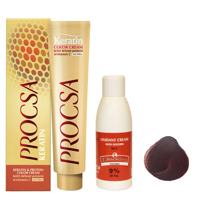 رنگ مو پروکسا سری Mahogany شماره 6.5 حجم 100 میلی لیتر رنگ بلوند ماهاگونی تیره به همراه اکسیدان مدل گلیسیرینه نه درصدی حجم 120 میلی لیتر