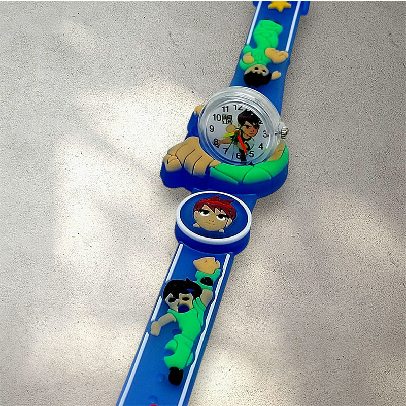 ساعت  مچی عقربه‌ای کوارتز پسرانه مدل چراغدار بند ژله ای طرح بن‌تن کد BE-1