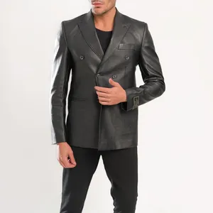 کت چرم مردانه مدل شش دکمه دبل برس