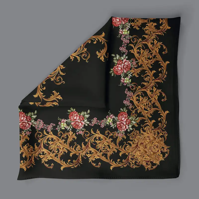 روسری زنانه زیگ زاگ مدل ترکمن طرح گل کد 0002