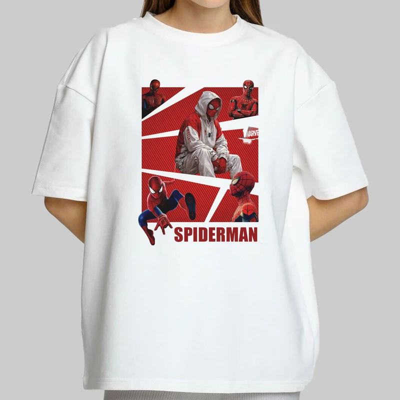 تی‌شرت آستین سه ربع زنانه مدل باکسی طرح SPIDERMAN
