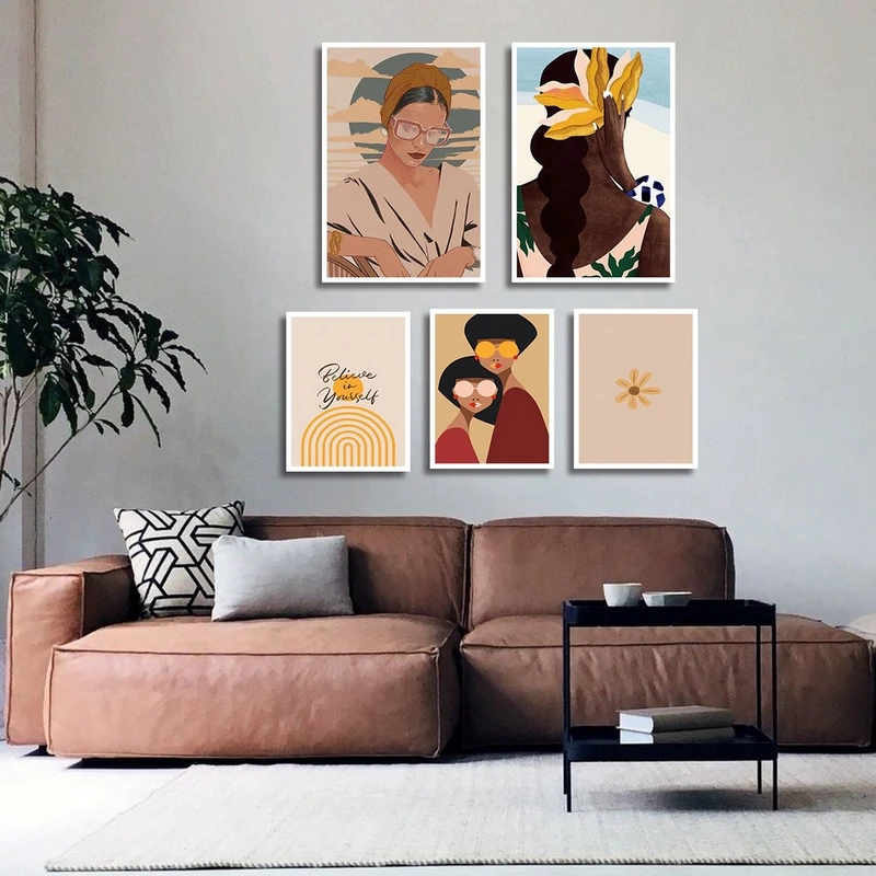 تابلو بکلیت طرح مدرن نقاشی مینیمال مدل W-2355 مجموعه 5 عددی