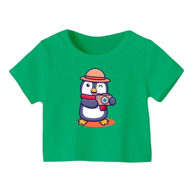 کراپ‌ تی‌شرت آستین کوتاه زنانه مدل پنگوئن کد 1