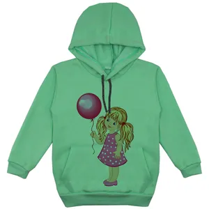 هودی دخترانه مدل دختر و بادکنک F146 رنگ سبز