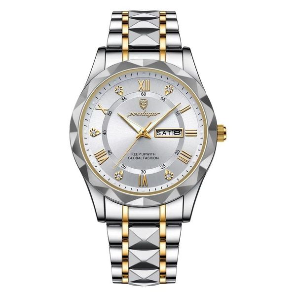 ساعت مچی عقربهای کوارتز مردانه پوداگار مدل الماسی قفل پروانهای ضد آب کد 003