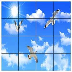 تایل سقفی آسمان مجازی طرح پرواز و خورشید درخشان کد 0200 سایز 60x60 سانتی متر مجموعه 16 عددی