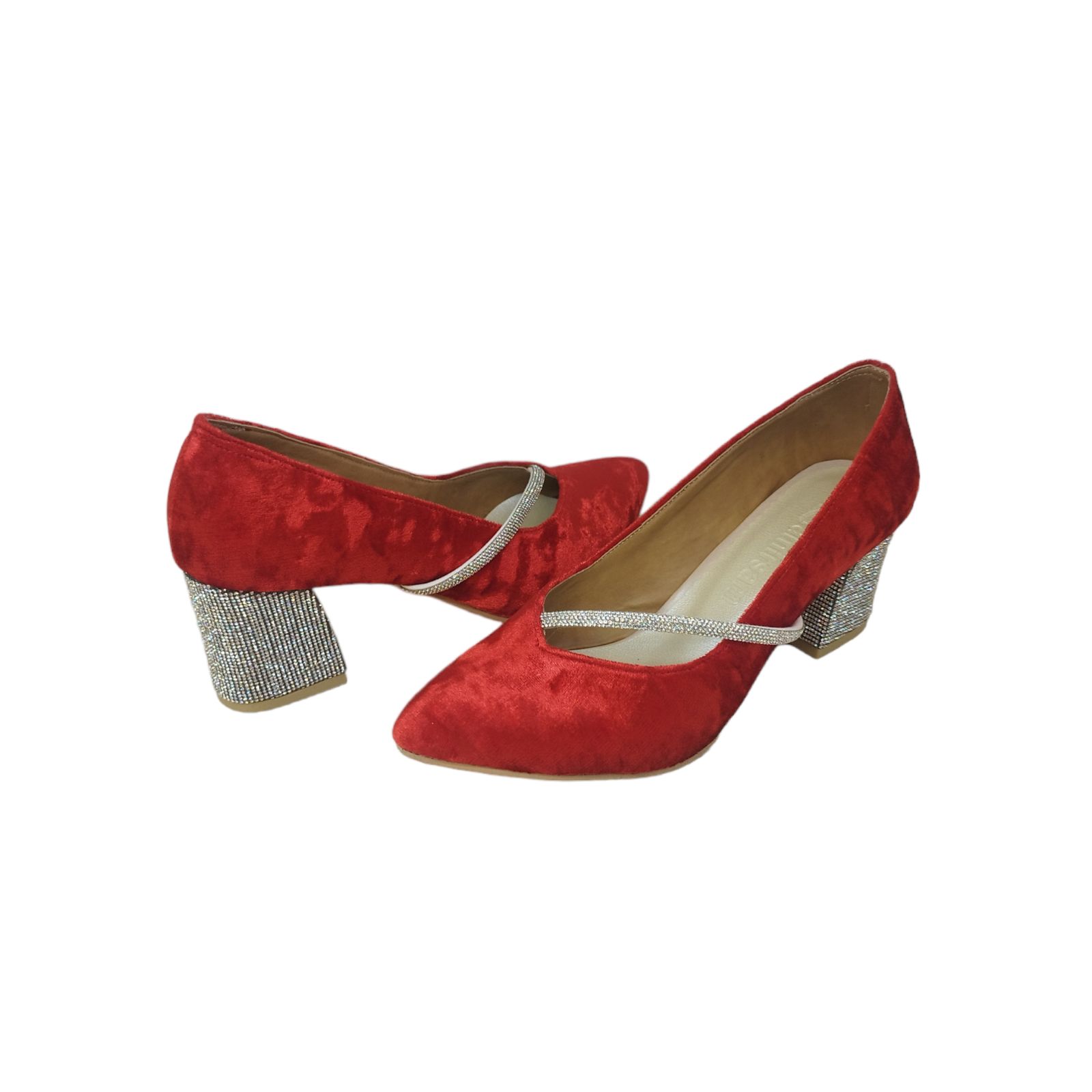 کفش زنانه مدل ZPOM 06 مخمل نگین دار رنگ قرمز -  - 4