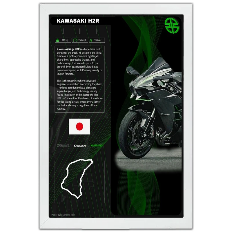 تابلو بکلیت طرح موتور سنگین نینجا کاوازاکی NINJA KAWASAKI H2R مدل W-po1685 فریم سفید