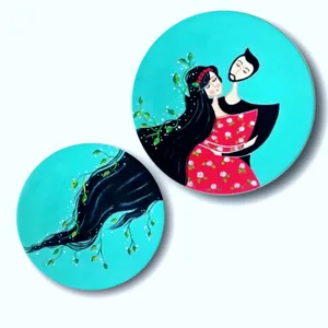 بشقاب دیوارکوب سفالی طرح آهنگ زندگی کد 8 مجموعه 2 عددی