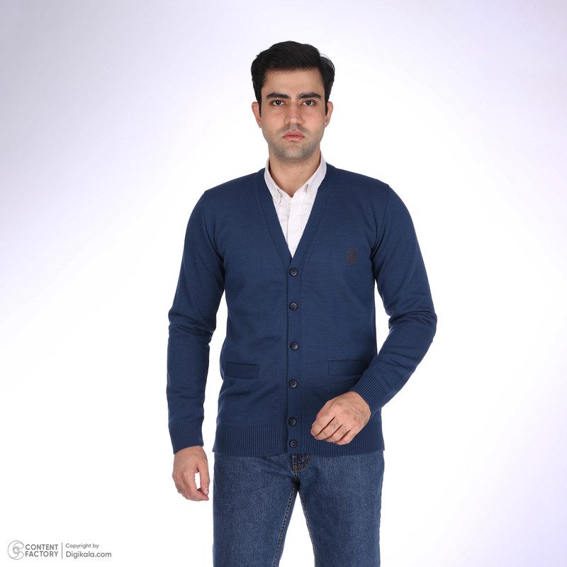 ژاکت مردانه تریکو پاییزان مدل PJ701 رنگ آبی نفتی
