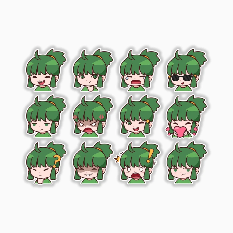 استیکر لپ تاپ و موبایل بووم طرح کارکتر کارتونی مدل دختر سبز کد MM82 مجموعه 12 عددی