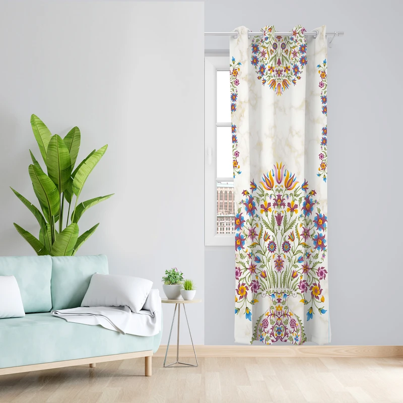 پرده طرح گل و گلدان مدل مخمل پانچی کد 4211 z سایز 140x200 سانتی متر
