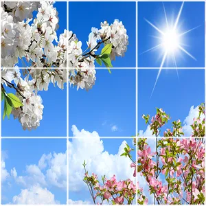 تایل سقفی آسمان مجازی طرح خورشید ابرها و گل کد ST 2414-9 سایز 60x60 سانتی متر مجموعه 9 عددی