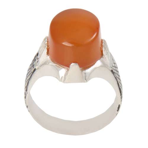 انگشتر نقره مردانه بازرگانی میلادی مدل سنگ عقیق یمن رکاب قلم کاری کد AM_1907