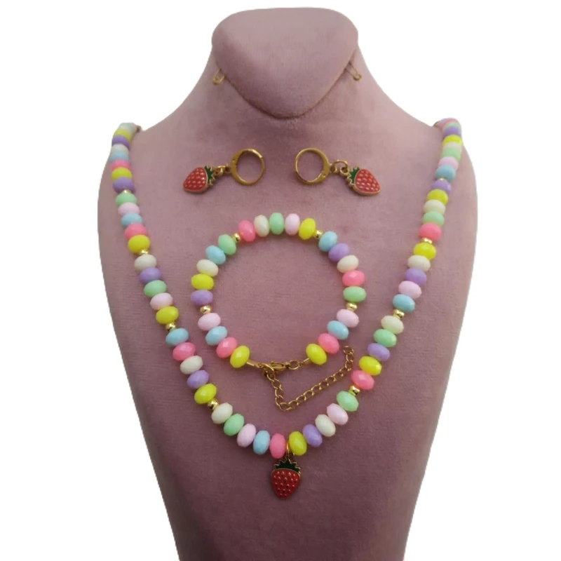 نیم ست دخترانه مدل مهره ای توت فرنگی کد 0317