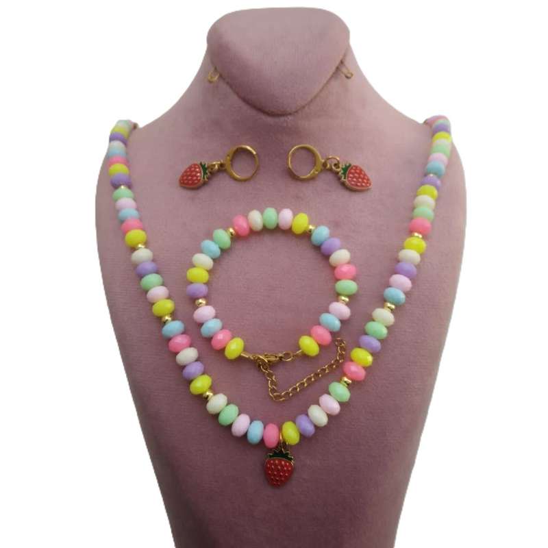 نیم ست دخترانه مدل مهره ای توت فرنگی کد 0317 نیم ست دخترانه مدل مهره ای توت فرنگی کد 0317