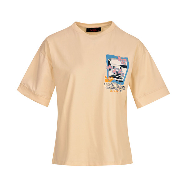 تی شرت آستین کوتاه زنانه بادی اسپینر مدل 3331 کد 1 رنگ کرم