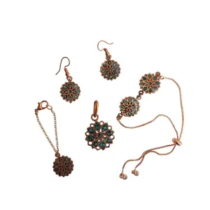 ست زیورآلات مسی فیروزه کوبی مدل نیلوفر 