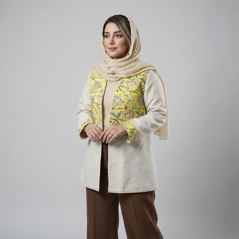 مانتو زنانه کتان مدل لمه ‌و کوک‌دوزی گل‌دار 
