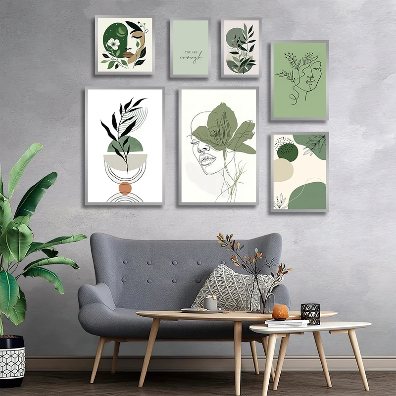 تابلو بکلیت طرح نقاشی چهره و برگ مدل SI-3068 مجموعه 7 عددی