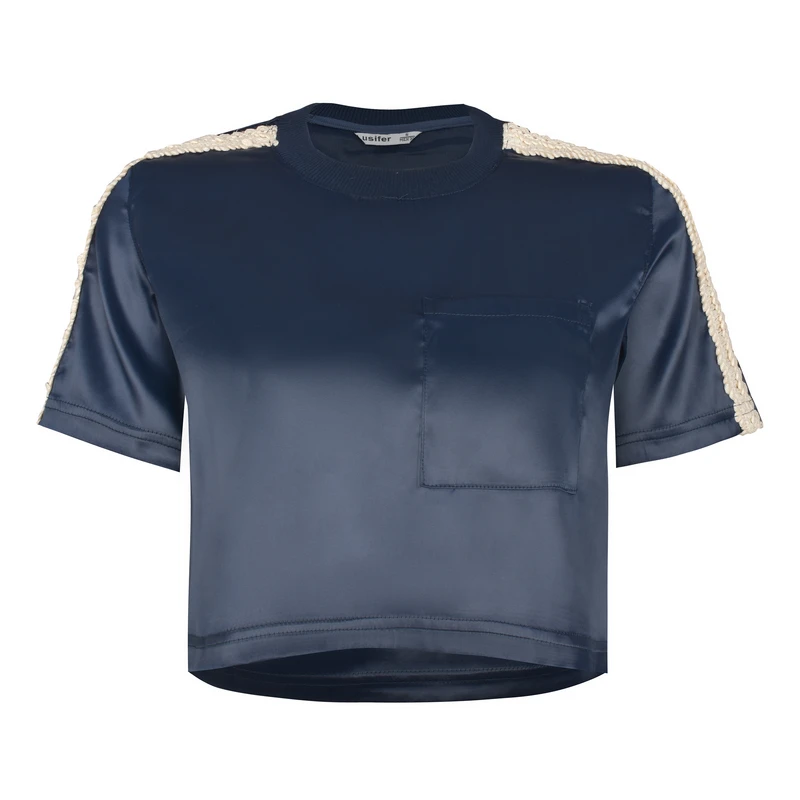 کراپ بلوز آستین کوتاه یقه گرد زنانه لوسیفر مدل W23208-07