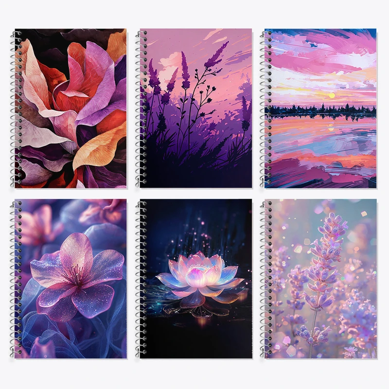 دفتر زبان 50 برگ خندالو مدل دو خط طرح گل کد 987 مجموعه 6 عددی