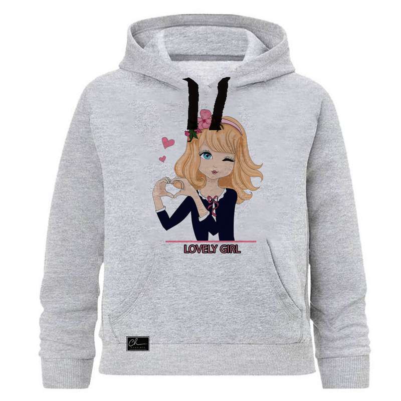 هودی دخترانه مدل LOVELY GIRL کد J38 رنگ طوسی