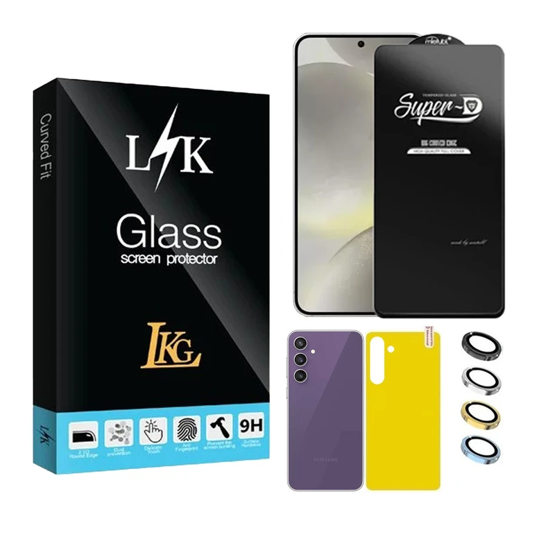 محافظ صفحه نمایش ال کا جی مدل سوپر دی مناسب برای گوشی موبایل سامسونگ Galaxy S24 FE 5G به همراه محافظ پشت گوشی و محافظ لنز