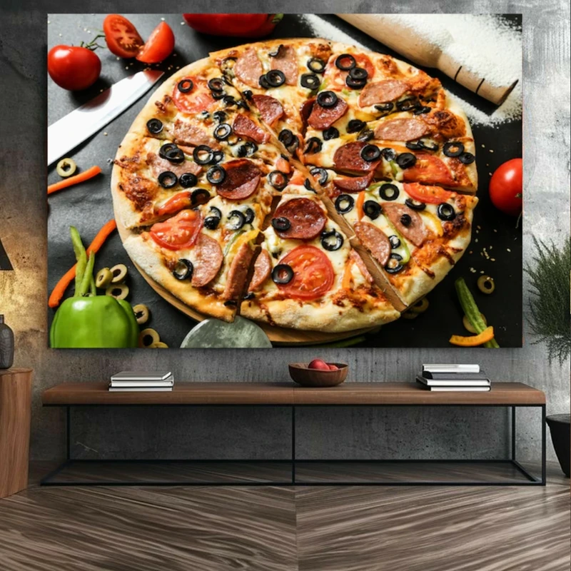 تابلو بوم طرح مخمل پیتزا مدل زیتون سیاه کد BK23317