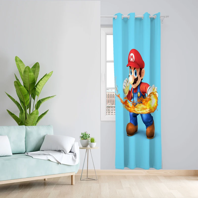 پرده مدل اتاق کودک مخمل پانچی طرح ماریو کد 4654 سایز 140x280 سانتی متر
