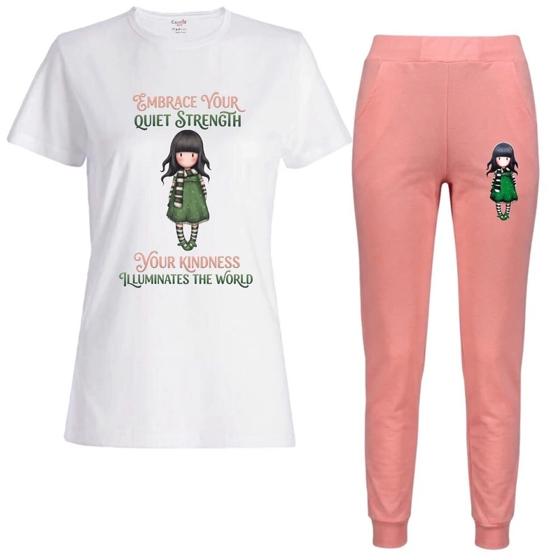 ست تی‌شرت آستین کوتاه و شلوار راحتی زنانه مدل عروسک