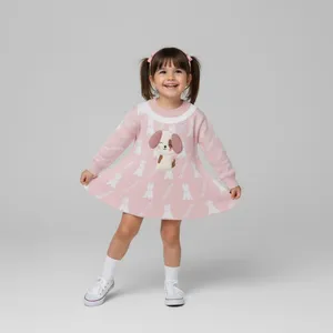 پیراهن آستین بلند یقه گرد دخترانه مدل سگ