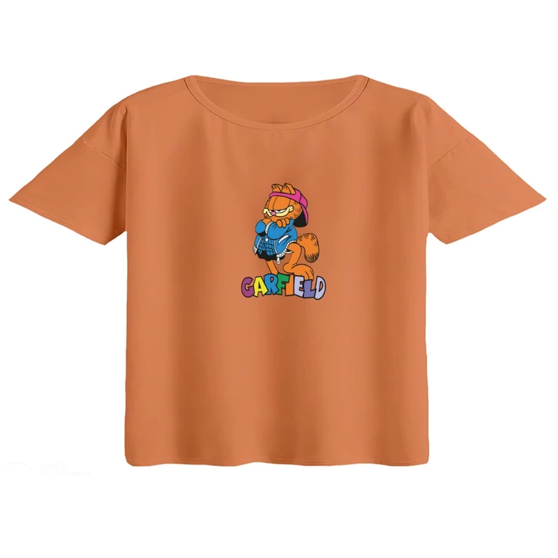 کراپ تی‌شرت آستین کوتاه زنانه مدل گارفیلد کد05