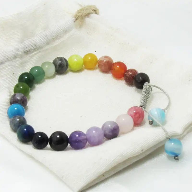 دستبند مدل یک ردیفه هفت چاکرا سنگ آتنا