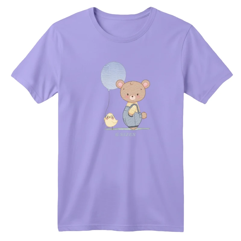 تی‌شرت آستین کوتاه لانگ یقه گرد  بچگانه مدل خرس و جوجه بادکنک