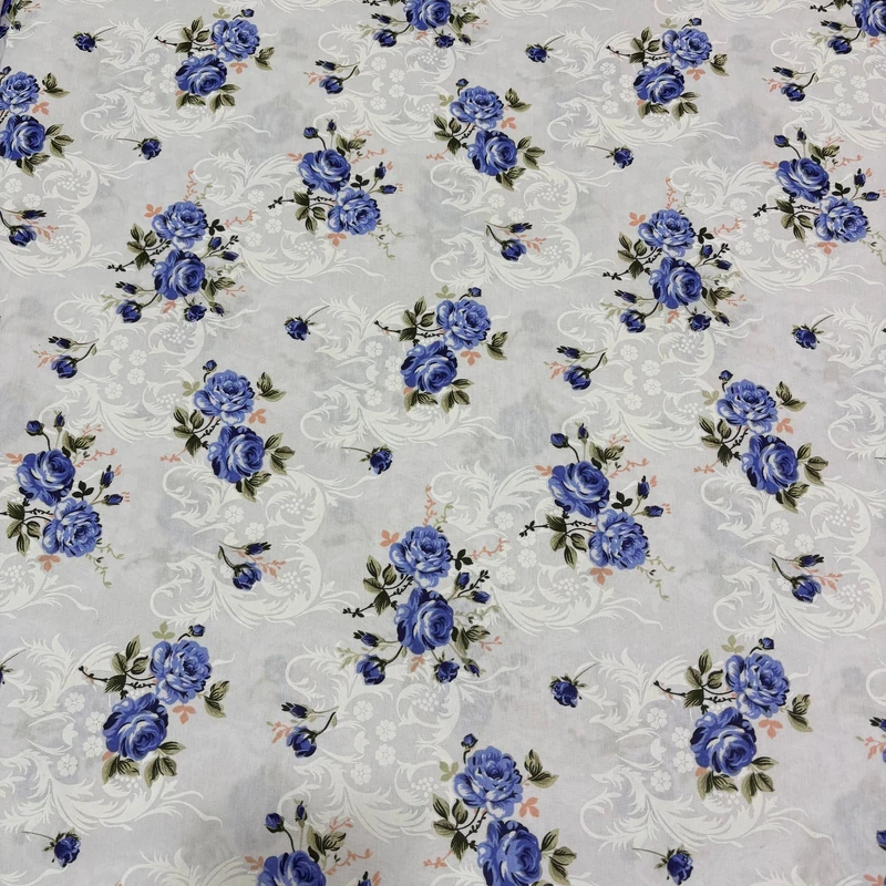 پارچه ملحفه عرض 2 متر مدل والا طرح گلدار رنگ آبی