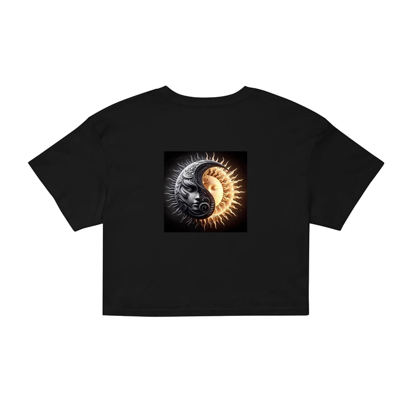 کراپ‌ تی‌شرت آستین کوتاه زنانه مدل CM28 مشکی طرح روز و شب