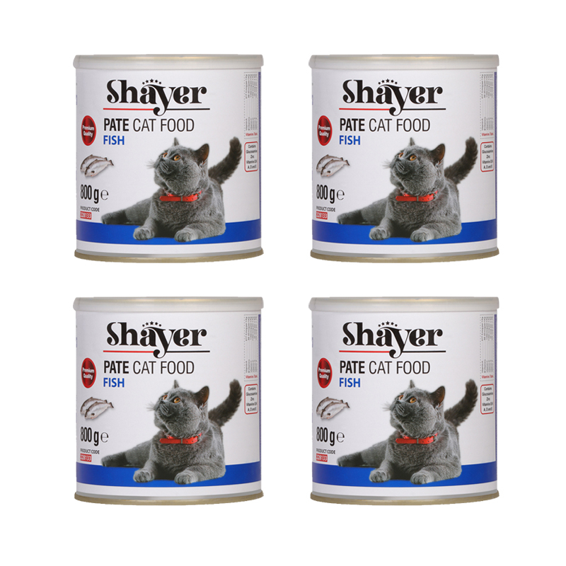 کنسرو گربه شایر مدل پته ماهی وزن 800 گرم بسته 4 عددی